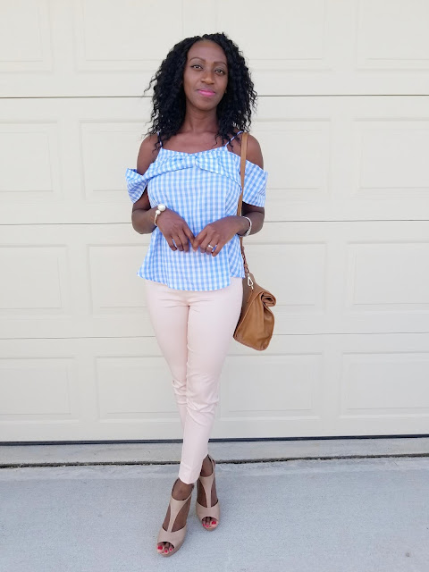 Gingham Cold Shoulder Top