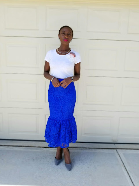 Peplum Hem Lace Skirt and White T-Shirt